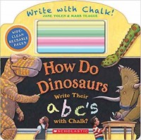 How do dinosaurs write their abc's with chalk?